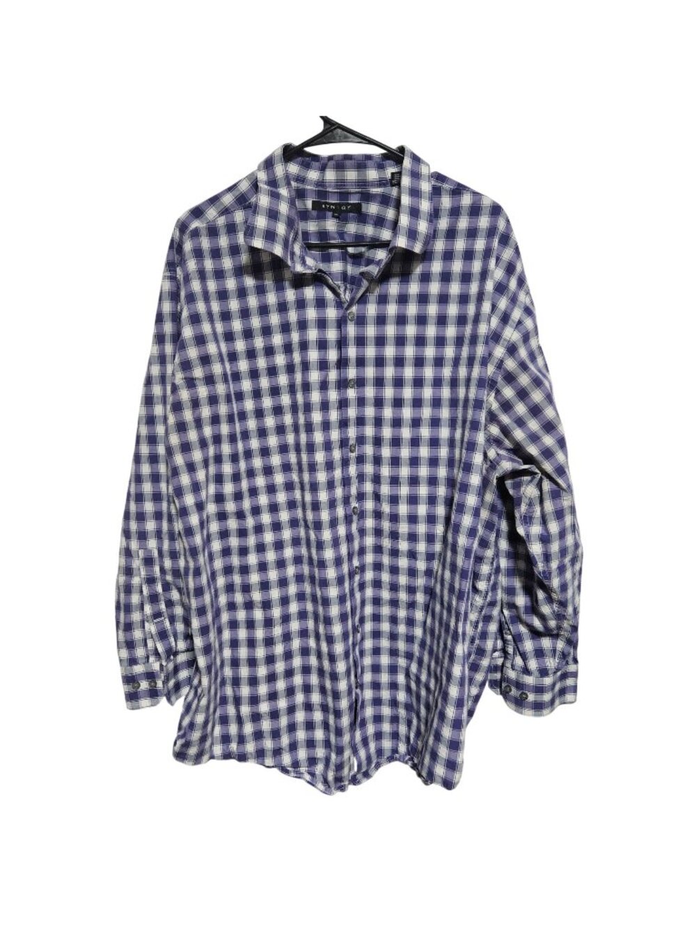 Synergy Plaid Button Up Shirt Size 3XL Purple White Long Sleeve Cotton Preppy